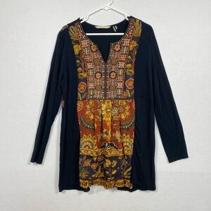 Soft Surroundings Long sleeve Black Tunic with Embroidered top size large